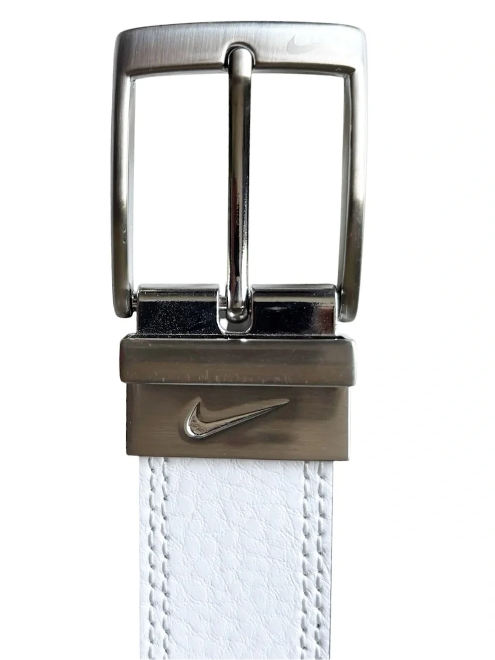 Nike Genuine Leather Reversible black and white mens brushed nickel belt | XL